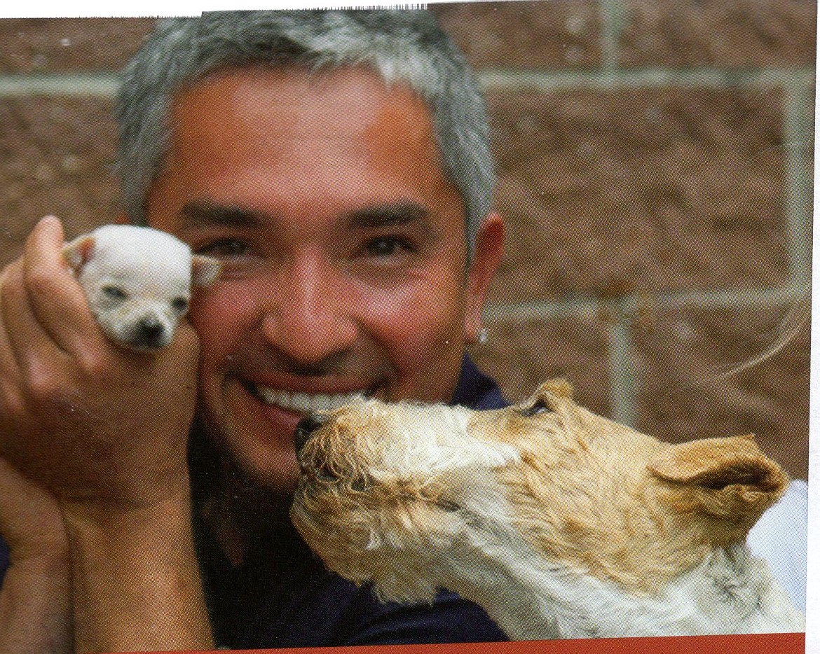 Cesar Millan holding Little Cesar